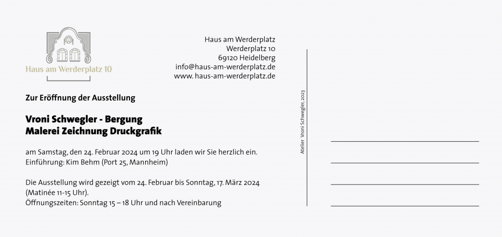 Einladung BERGUNG, Vroni Schwegler, Haus am Werderplatz, Heidelberg, 2024