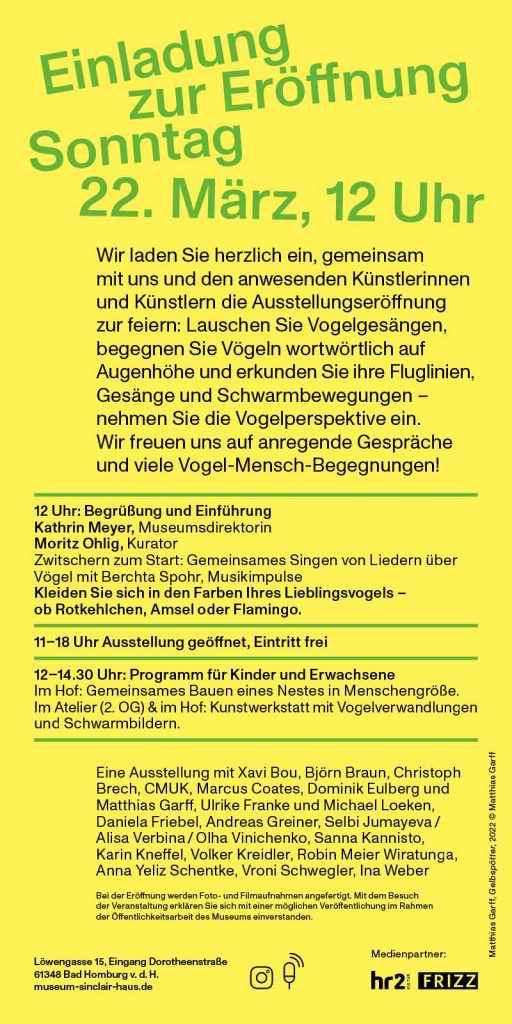 Vogelperspektiven. Die Vögel und wir | 22. März - 9. August 2026 | Museum Sinclair-Haus, Löwengasse 15, 61348 Bad Homburg v.d. Höhe